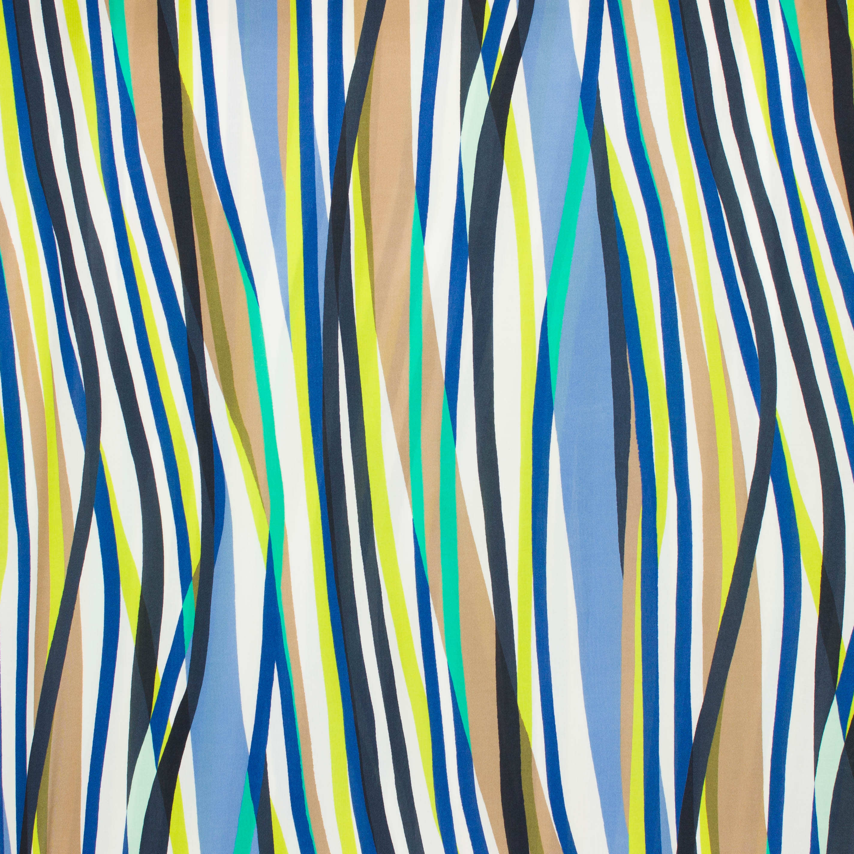 Polyester tricot wit met multicolor strepen